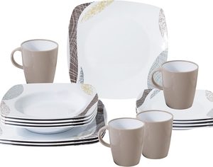 Service vaisselle en mélamine Brunner Khadi 16 pcs, blanc / marron