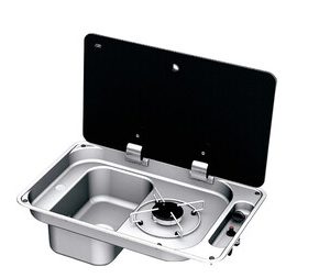 Évier/cuisinière intégrés CAN 1 plaque de cuisson évier gauche avec couvercle en verre, Joint et écoulement