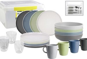 Sce vaisselle Brunner Dolomit tout compris coloris vert/bleu/gris clair/ gris foncé