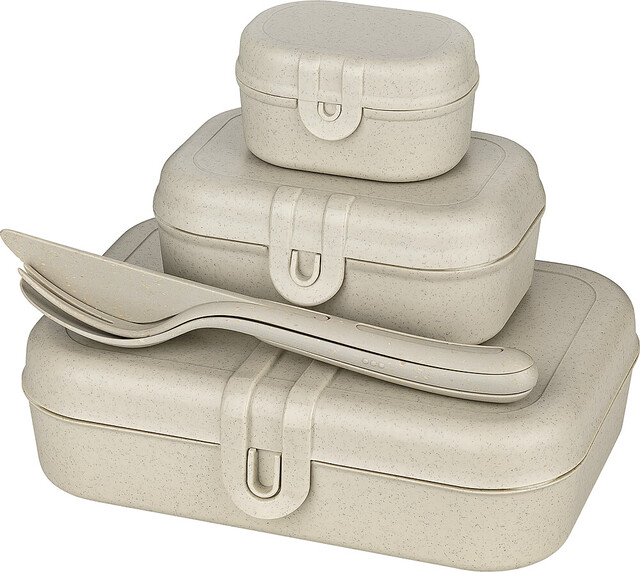 Lunchbox + couverts koziol PASCAL READY lot de 4 couleur nature desert sand